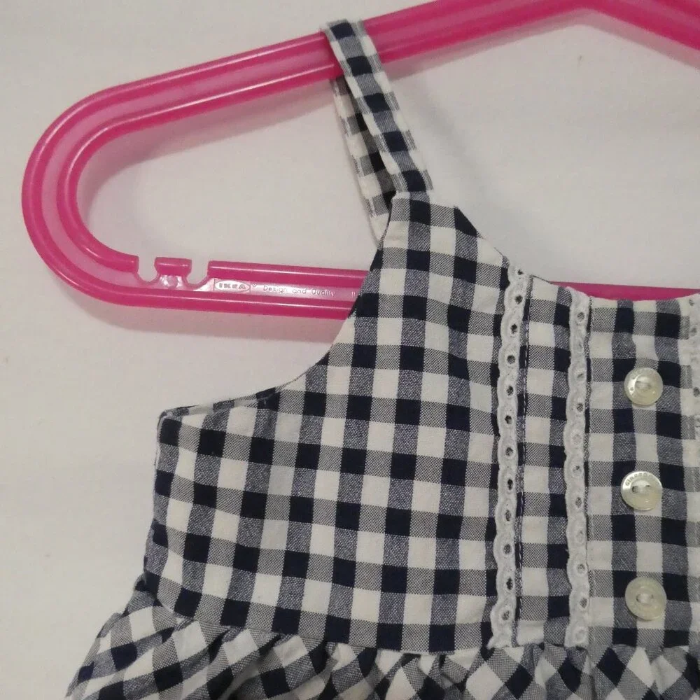 GIRANDOLA 24 months Made In Portugal Blue and White Checkered Summer Dress - Picture 3 of 16